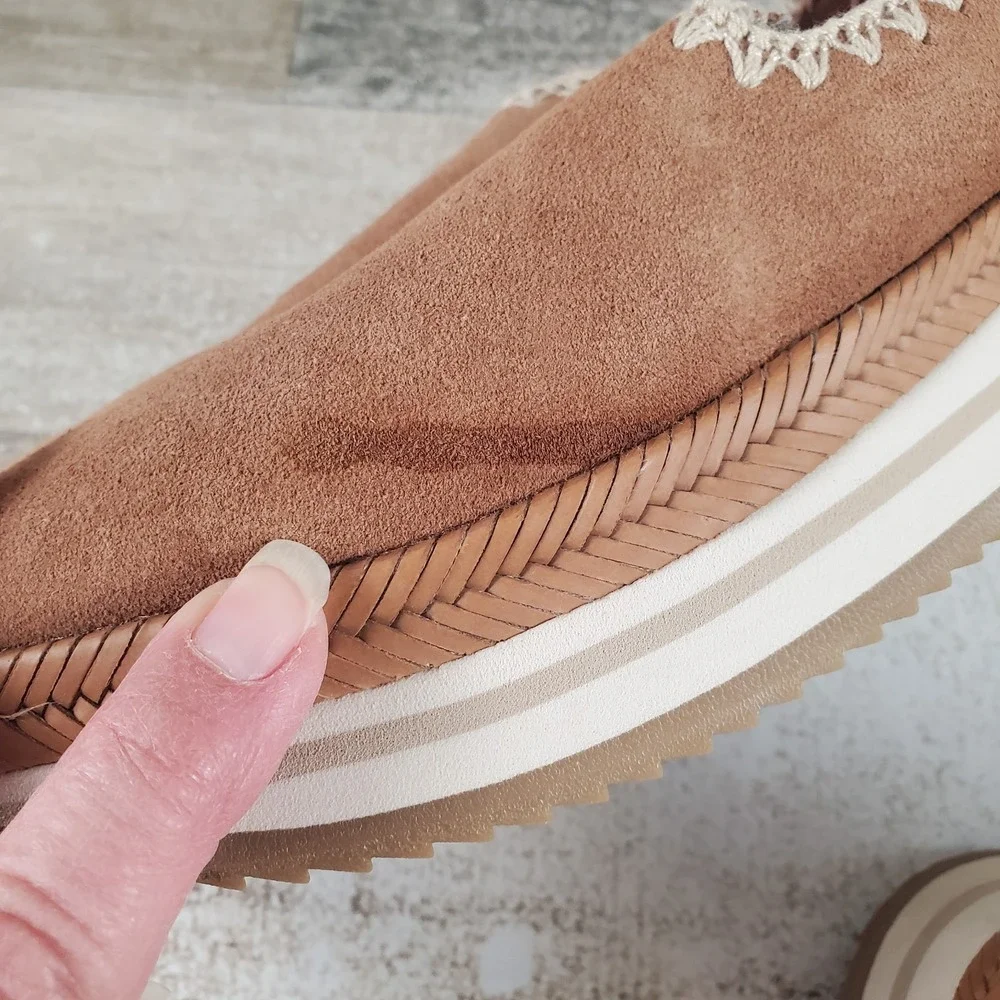 TOMS Jocelyn Womens Espadrille Shoes Sz 8 Brown Suede Platform Slip On‎ Sneakers